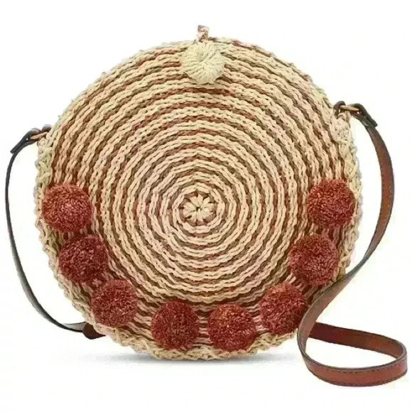 Fossil Handbags - NWT Fossil Faye Baked Clay Round Straw Boho Crossbody